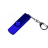  USB-флешка на 16 Гб 3 в 1 поворотный механизм, c двумя дополнительными разъемами MicroUSB и TypeC C с одноцветным металлическим клипом, синий