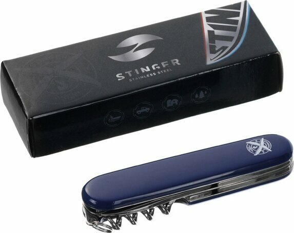 Нож перочинный Stinger, 90 мм, 11 функций, материал рукояти: АБС-пластик, синий