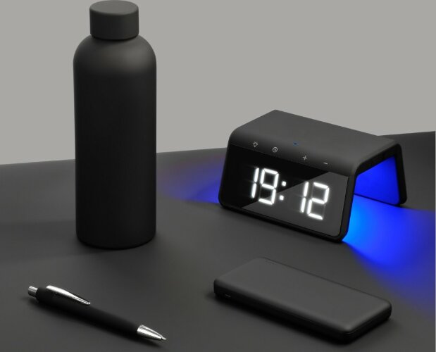 Зарядная станция с часами 15W Flame, черная