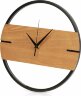 Деревянные часы с металлическим ободом, 30 см, Time Wheel горизонтальные, натуральный/черный