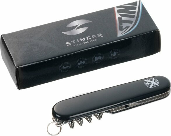 Нож перочинный Stinger, 90 мм, 4 функции, материал рукояти: АБС-пластик, черный