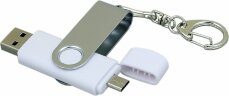 Флешка с поворотным механизмом, c дополнительным разъемом Micro USB, 32 Гб, белый