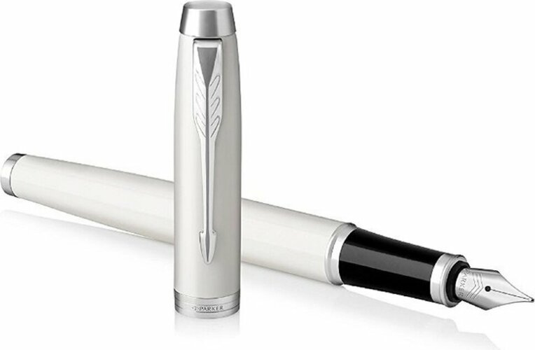 Перьевая ручка Parker IM Metal White CT, перо: F , цвет чернил: blue, в подарочной упаковке