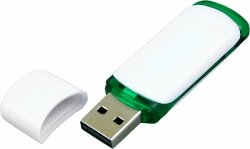 Флешка 3.0 промо прямоугольной классической формы с цветными вставками, 128 Гб, белый/зеленый