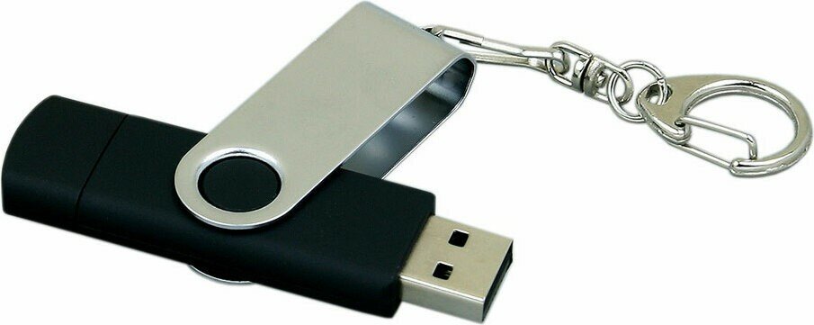 Флешка с поворотным механизмом, c дополнительным разъемом Micro USB, 64 Гб, черный